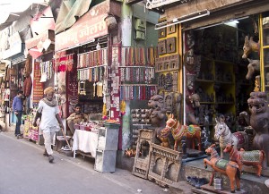 Bazaar along Pushkar street seling handicrafts.